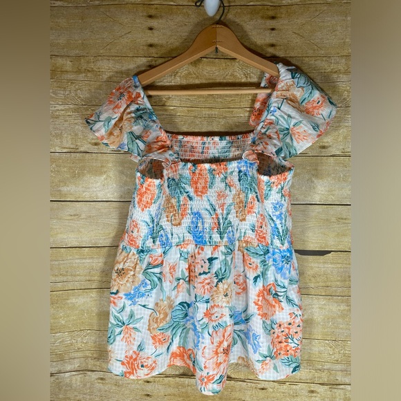 NWT LOFT Medium Garden Smocked Peplum Shell Top Tank Ruffle Straps Floral - Picture 2 of 4